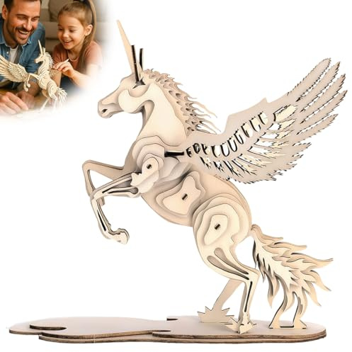 YUPZAR Puzzle Licorne 3D en Bois pour Enfants 5+ Jouet Éducatif Montage Animaux Jouet Créatif Bois DIY Sans Colle Cadeau École Atelier Activité Manuelle