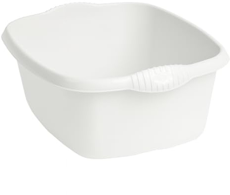 eMKay® 39cm Rectangle Washing Up Bowl – White | Large Rectangular 12L Plastic Sink Basin with Handles | Durable Gloss Finish | Deep Kitchen Rectangle Dishwashing Bowl | Utility Sink Organiser
