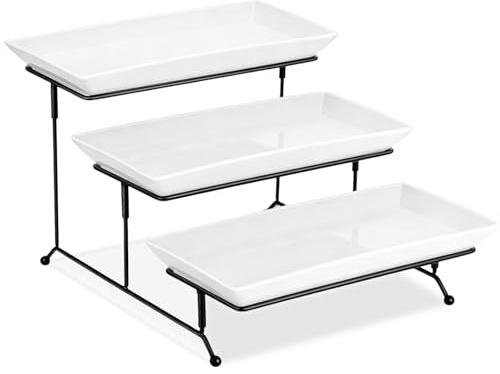 3 Tier Serving Trays for Party, Porcelain Serving Platters and Trays, 30 cm Tiered Tray Stand, Fruit Tray for White Dessert, Stand with Food Collapsible Sturdier Metal Rack