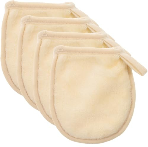 Moufles Démaquillant Blanc en Fibre, Lot de 4 Pièces, Nettoyage Visage | Réutilisables et Lavables, Accessoires de Maquillage, Poudre, Simple Design
