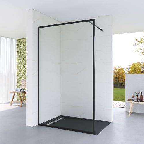 AQUALAVOS Walk-In Dusche 6mm 79x195 cm schwarz matt Nano Glas barrierefreie Duschwand Design-Duschabtrennung moderne Badezimmeroptik zeitloses Design innen verstellbar hochwertige Duschkabine