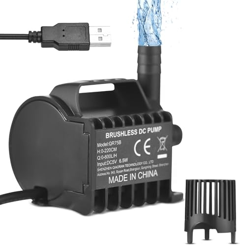 Tnfeeon Mini Dränkbar Pump, Tyst Fontänpump med USB-ström, 400L/H Flödeshastighet, Idealisk för Akvarier och Vattenfontäner för Husdjur (QR75B)