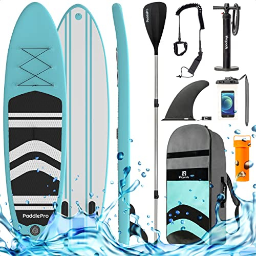 LifeGoods SUP Board Set - Aufblasbare Stand Up Paddling Board - Komplettes Set inklusive Zubehör und Verstellbares Padel - Geeignet für Anfänger und Fortgeschrittene - Bis 150KG - 320x81cm