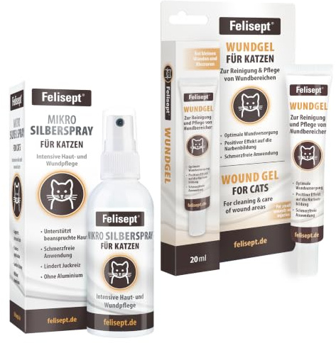 Felisept Mikro Silberspray für Katzen 75ml + Wundgel 20ml - Wundspray Katzen, Wundsalbe für Katzen zur Reinigung und Pflege von Wundbereichen Silberspray Katze gegen Juckreiz