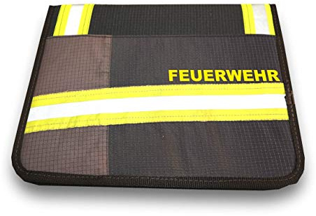 Roter Hahn 112 | Hochwertige Feuerwehr Schreibmappe aus Alter Feuerwehrkleidung | PBI Gold oder Navy HUPF | Organizer Konferenzmappe (Navy Hupf + FW)