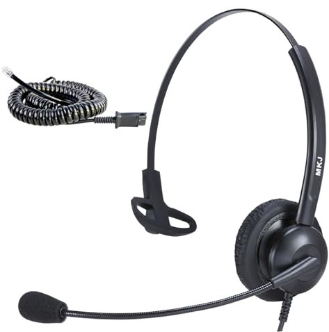 MKJ Wired Headphones with Microphone Noise Cancelling Corded RJ9 Telephone Headset for Office Phone Yea link T21P T46S Snom 870 GXP2160 KX-HDV130 Sangoma s705 - Designed for Call Centers