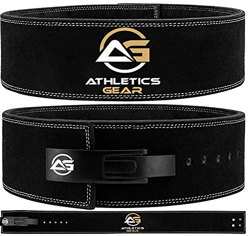 Weight Lifting Belt by AG - 4-inch Wide & 8mm Thick Leather Weightlifting Belt with LEVER Buckle – Gym Lifting, Powerlifting, Workout, Weight Belt for Men & Women (Black, Medium)