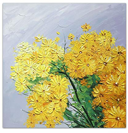 XIANGPEIFBH Pintura al óleo Pintada a Mano decoración del hogar Pintura Cuadros de Flores Arte Cuchillo Pintura Abstracta Margarita para Sala decoración 40x40 cm / 15.7 x 15.7 Marco Negro-4