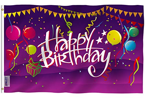 Anley Fly Breeze 3x5 Foot Happy Birthday Flag - Vivid Color and Fade Proof - Canvas Header and Double Stitched - Birthday Celebration Flags Polyester with Brass Grommets 3 X 5 Ft