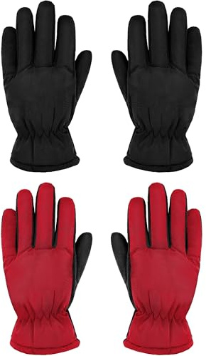 SATINIOR 2 Pairs Kids Winter Snow Gloves Windproof Warm Thick Ski Gloves Adjustable for Kids Girls Boys Toddler Outdoor Cold Weather(Red-Black Style,Aged 10-14)