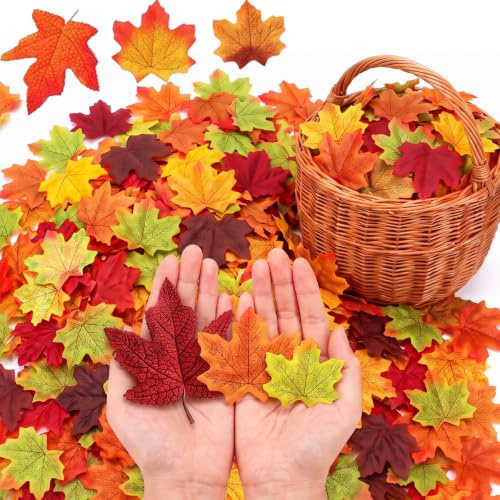 Syhood 500 Stück Erntedankfest Künstliche Ahornblätter Dutzende Verschiedene Gemischte Herbst Ahornblatt Kunst Scrapbooking Dekor für Erntedankfest Hochzeiten Herbst Party Tisch Dekoration
