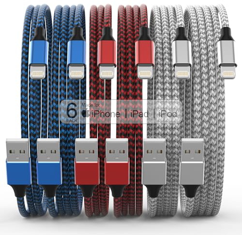 [Apple MFi Certified] 6Pack 3/3/6/6/6/10 FT iPhone Charger Nylon Braided Fast Charging Lightning Cable Compatible iPhone 14 Pro/13 mini/13/12/11 Pro MAX/XR/XS/8/7/Plus/6S/SE/iPad