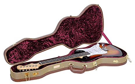 Crossrock CRW700STTW, Hartschalenkoffer aus Holz für Telecaster und Stratocaster-Stil, mit abnehmbaren Schultergurten, Tweed