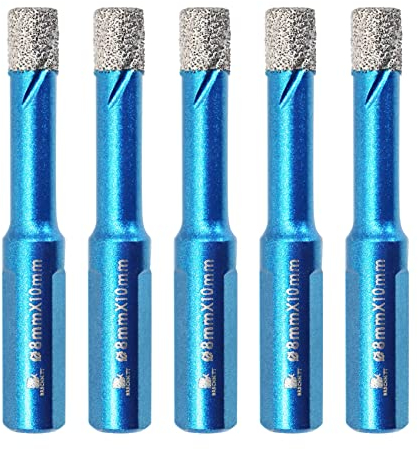 Diamant Trockenbohrer Fliesenbohrer 8mm - BRSCHNITT 5 Stück Diamant Bohrkrone - Lochsäge für Keramik, Granit, Porzellan, Fliesen, Feinsteinzeug, Mauerwerk, Marmor.