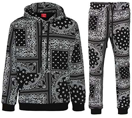 G-Style USA Herren-Trainingsanzug-Set aus Fleece – Reißverschlussjacke und Jogginghose, Bandana Paisley Schwarz, X-Large