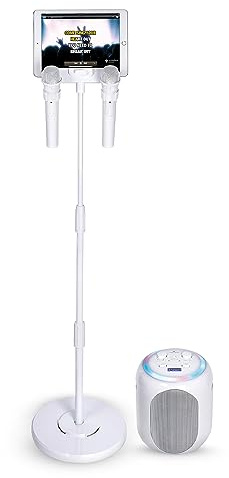 Singing Machine Portable Karaoke Machine for Adults & Kids with 2 Wireless Microphones, Home Stage (White) - Built-in Karaoke Speaker, Bluetooth with LED Lights - Karaoke System with Voice Enhancer