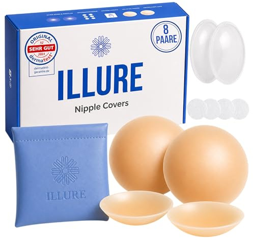 ILLURE® Bröstvårtsskydd - Bröstvårtsskydd för damer - Återanvändbart och tvättbart bröstvårtsskydd - Tunt självhäftande bröstvårtsskydd tillverkat av högkvalitativt silikon [8 cm Ø]