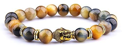8 mm kungligt blå tigeröga armband män silverfärg Buddha-huvud berlock armband kvinnor amulett Vinatge gul sten pärlor pulsera, dröm tiger-1,23 cm