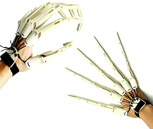 LONGLU Halloween Wearable Articulated Finger Extensions Skull Bone Fingers Prop Claw Gloves, Ein Paar Devil Claws Cosplay Handschuhe Fit for All Finger Flexible Spider Hand Claws (Weiß)
