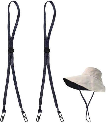 Cyrank Corde coupe-vent 2 pièces pour chapeau, sangle de chapeau réglable flexible amovible coupe-vent chapeau mentonnière sangle anti-perte avec clips chapeau mentonnière(bleu marine)
