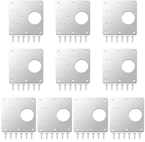 VORXEON 10 PCS Schrankscharnier Reparaturplatten Scharnier Reparaturhalterungen Mit Löchern 60 PCS Schrauben Für Holzmöbel (90 X 90 Mm)