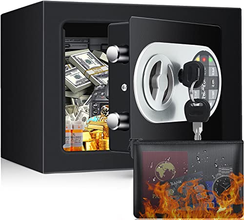 Mejasg Safe Tresor MöBeltresor Klein mit Feuerfest Wasserdicht Geldtasche, Kleiner Tresor für Zuhause mit Zahlenschloss, Mini Tresor Kinder Wandtresor für Bargeld Medikamente Schmuck, 23×17×17 cm