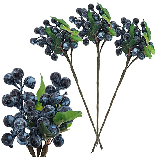 Meiwlong 10 Inch künstliche Blaubeere mit Stämme für Dekorationen - 3 Pack