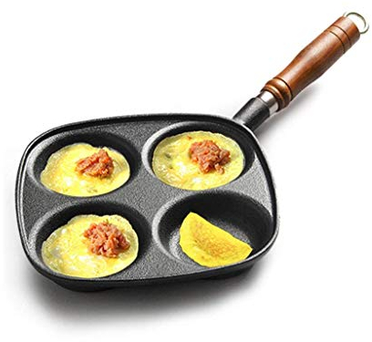 Ollas y sartenes de Cocina Sartén para Huevos de Hierro Fundido de 4 Agujeros, sartén para panqueques Sartén para Tortillas Antiadherente para Gas, Olla de inducción Placas eléctri