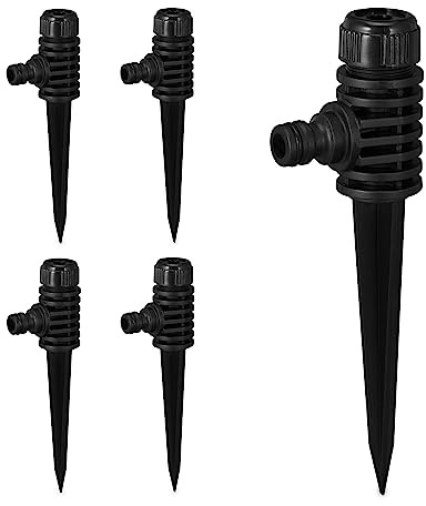 Relaxdays Sprühregner Garten, 5er Set, Klickstecker Anschluss, mit Erdspieß, Flächen bis 30 m², Sprinkler, schwarz