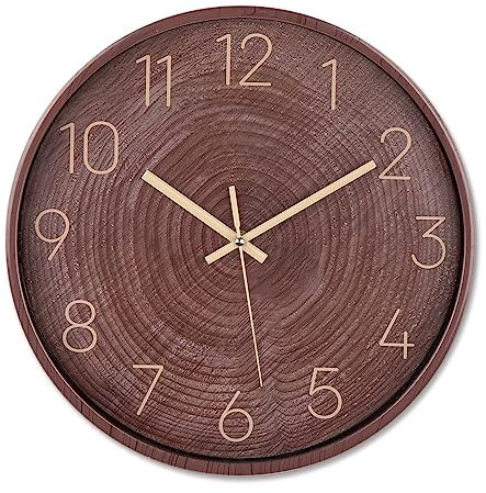 Reloj de pared con aspecto de madera, tronco de árbol, anillos anuales, diámetro de 30 cm, reloj de pared grande, aspecto de madera, movimiento silencioso sin ruido de tictac (plástico, marrón)