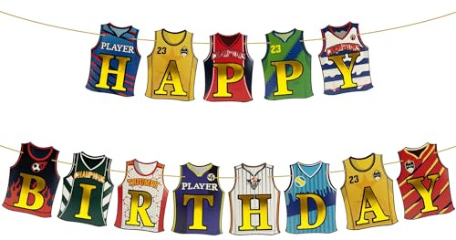 Oblique Unique® Happy Birthday Girlande Wimpel in Trikot Form mit goldenen Buchstaben Party Banner für Kinder Geburtstag Dekoration