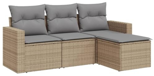 vidaXL 4-TLG. Garten-Sofagarnitur mit Kissen Beige Poly Rattan