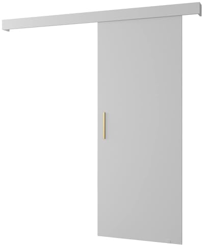 MEBLE KRYSPOL Salwador 1 Schiebetürsystem mit Schienenabdeckung - Innenwand-Schiebetüren - Eingelassene Dachbodentüren - Solide Konstruktion - 80x204 cm - Weiß Weiß Gold