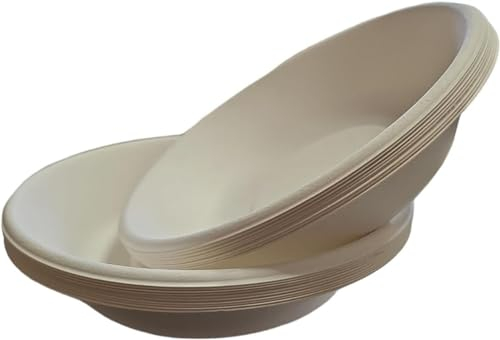 vidoelettronica 50 Piatti fondi cm 18, capacità 700ml, biodegradabili e compostabili, polpa di cellulosa 100% naturale, estremamente rigidi e resistenti