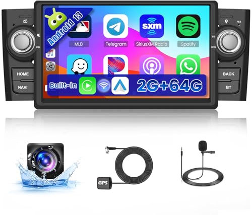 4Core+64G Android Autoradio per Fiat Punto 2005-2009/Fiat Linea 2007-2011, 7 Pollici Touchscreen Stereo Auto Bluetooth con Senza fili Carplay Android Auto FM/RDS GPS WiFi SWC AHD Retrocamera