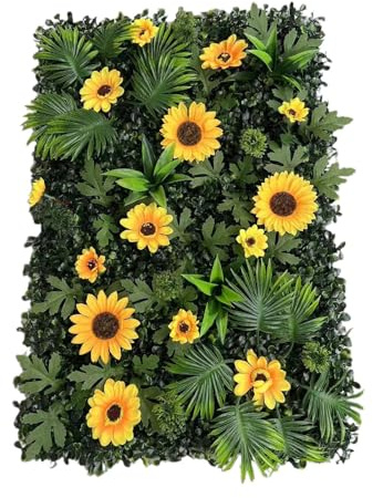 predolo Panel de Pared de césped Artificial con Flores, Panel de Pared de Flores, Foto de decoración de Fondo, Accesorios, Panel de Pared Verde para Baby, Girasol
