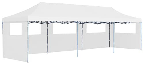 Mengtu Mobili - Tienda plegable Pop-Up con 5 paredes laterales, 3 x 9 m, color blanco, cortina de exterior para privacidad, balcón, toldo, toldo, tienda para soletenda, jardín, balcón, terraza,