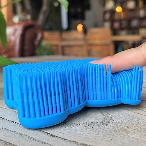 Hochwertige sensorische Bürste für Kinder oder Autismus, weicher Silikon-Körperwäscher, sensorische Raum-Ergotherapie-Bürsten,Duschbürste für Haustiere, Badebürste (Bär-Marineblau)