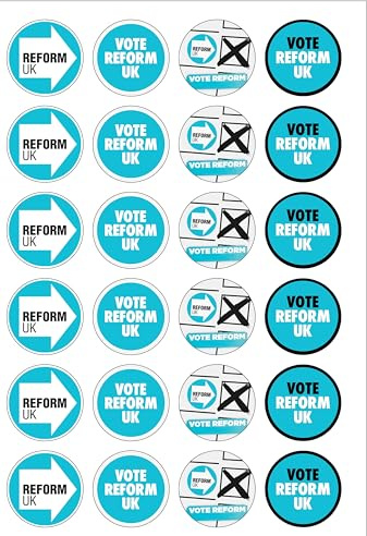 24 Pre-Cut Vote Reform UK Election Themed Edible Wafer Paper Cake Toppers Decorations