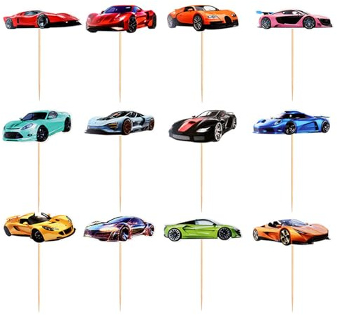 48Pcs Sports Car Inserts, Cool Racing Inserts, Supercar Team Inserts, Cupcake Decorations, Boys Birthday Cake Inserts, Suitable For Party Cake Decorations