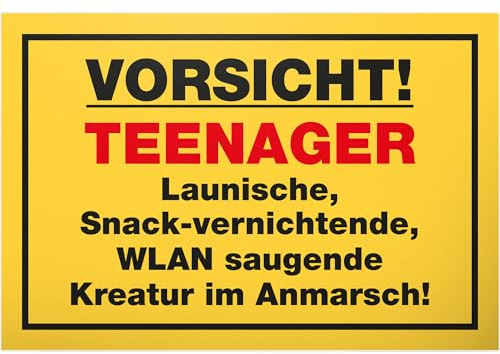 DankeDir! Vorsicht Teenager - Schild 30 x 20 cm - Geschenkidee Zimmer Jungen & Mädchen Spruch Teenie Jugendzimmer Türschild - Geburtstag Zimmer Deko Tür Deko Geschenk Idee Jugendliche Dekoration