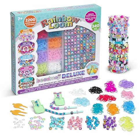 Bandai - Rainbow Loom Beadmoji Deluxe - Set for Making Elastic Bracelets and Beads - Creative Leisure - Contains 2200 Rubber Bands 340 Beads with Motives - Toy for Children from 7