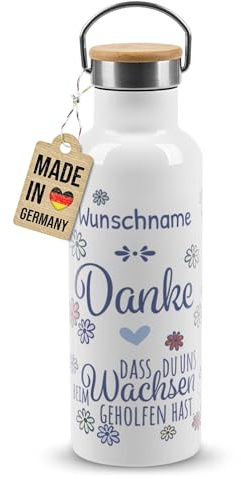 Print Royal PR Personalisierte Edelstahl-Trinkflasche mit Name selbst gestalten - Danke, dass du mir geholfen hast - Geschenke für Erzieherin zum Abschied | Thermosflasche Weiß, 500 ml