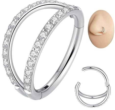 Popuhoops Double Open Stack CZ Nasenring Reifen 316L Chirurgenstahl Helix Rook Conch Knorpel Daith Tragus Ohrringe Scharnierbares Segment Nostril Piercing Septum Clicker 20G 18G 16G Lippenring