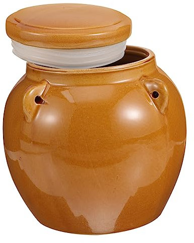 Gatuida Ceramic Honey Container with Lid Medium Vintage Sealing Jar for Honey and Pickle Storage Kitchen Use