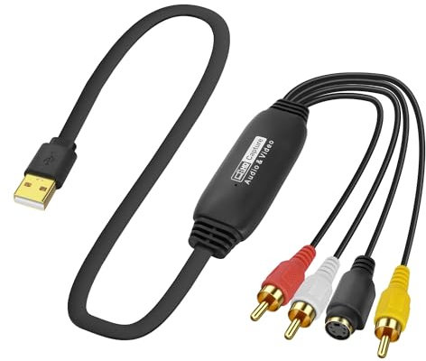 XMSJSIY USB 2.0 Audio Video Capture Card with S-Video RCA to USB Digital Grabber Recorder CVBS VHS VCR to Digital Converter for DVD Player, Laptop, PC, Tape Recording