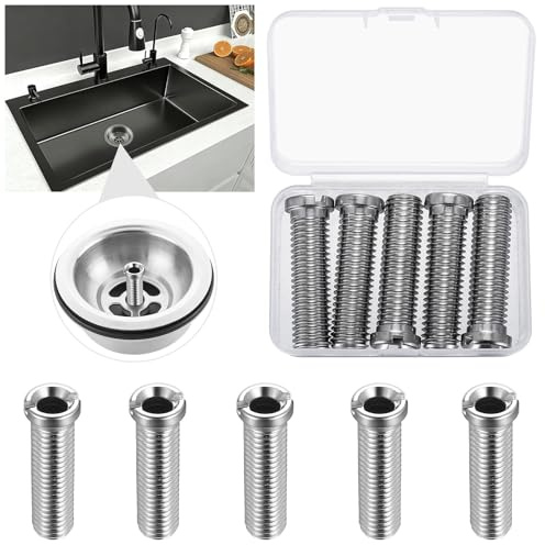 5 Pcs Sink Basket Screws, 45mm Kitchen Sink Basket Strainer Plug Screws, Stainless Steel Drain Strainer Hollow Bolts Connectors Replacement for Kitchen Wash Basin Waste Drain Valve