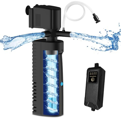 Devopet Aquarium Filter for 70-100 Gallon Tank, U-V Fish Tank Green Clean Machine, 300GPH Submersible Powerful Pump Filter for Turtle Tank & Small Pond, Large Internal Tank Filter with Timer