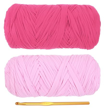 PATIKIL T-tröja garn för virkning med 1 virkkrok, 2-pack 400 g/130 meter mjukt högelastiskt stickgarn för nybörjare virkningsväska/korg/heminredning (rosa)