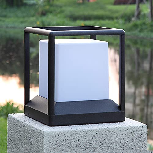 BLOOHK Lampada da Giardino a LED Impermeabile IP65 per Esterni, Moderna Lanterna da Giardino Quadrata Nera, Lampada da Esterno con piedistallo E27 per Patio, terrazza e vialetto.